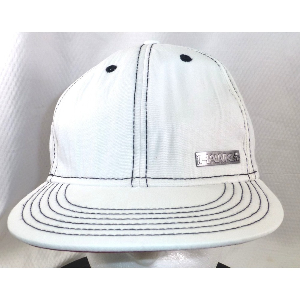Tony Hawk White Flex Fit Cap With Black Stitching & Logo Metal Badge